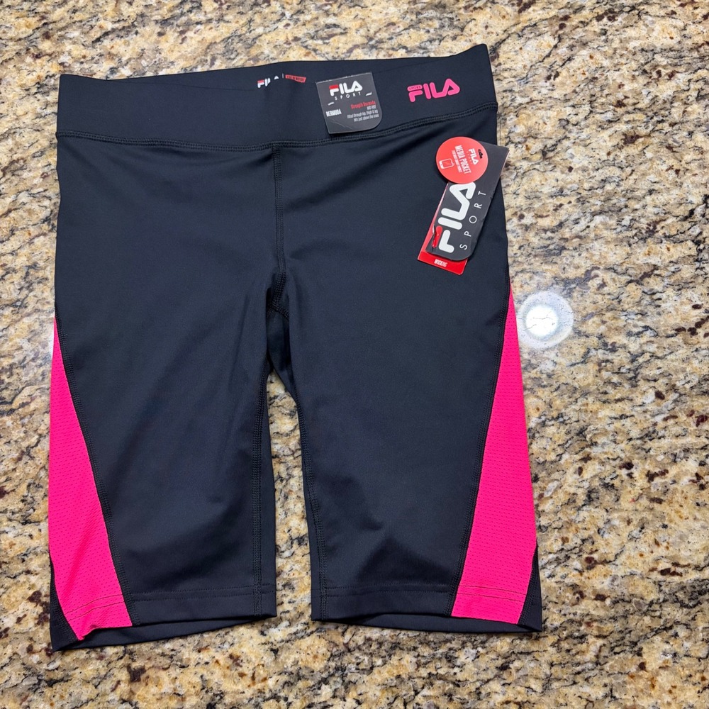 NEW Fila Sport Bermuda Shorts Womens Small Black Pink Mesh Media Pocket ws